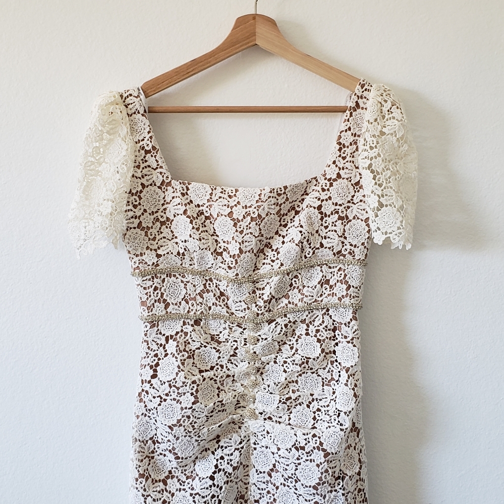 Self-Portrait Ivory Guipure Lace Fitted Midi Dress - Picture 6 of 6